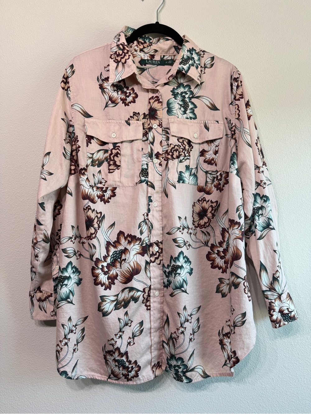 Lauren Ralph Lauren 100% Cotton Long Sleeve Floral Button Down Shirt Size 1X